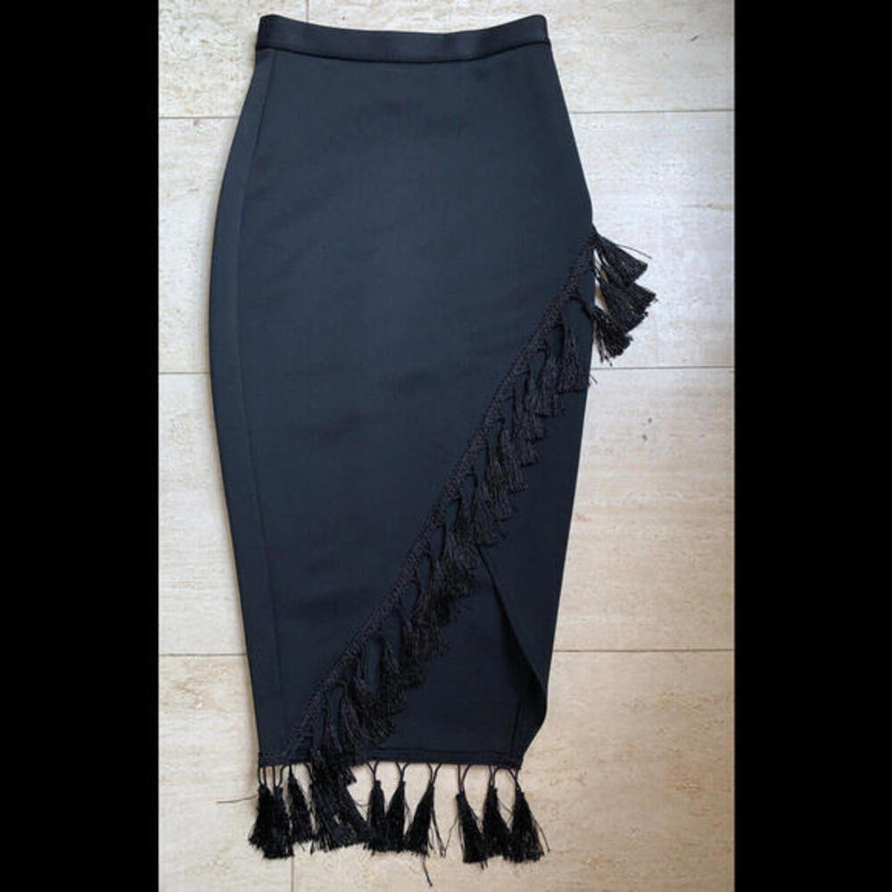 asos Form Fitting size 6 Black Tassels Skirt Made In UK